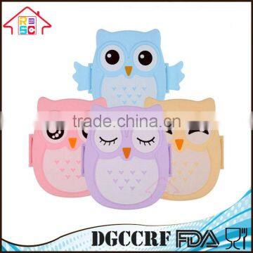 NBRSC Wholesale Portable Kids Cute Owl Lunch Box Food Storage Container Plastic Bento Box With Spoon photo-3