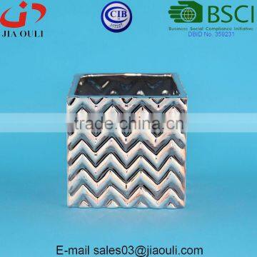 New Design Electric Plating Copper and Light Gold Geometry Patterned Square Ceramic Planter Pot photo-5