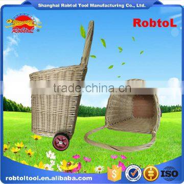 Unique Vintage Willow Weaved Woven Wicker Shopping Trolley Wheels Basket Cart photo-3
