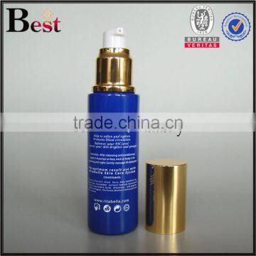 50ml China Hot Products Screen Pringting Cosmetic Lotion Blue Glass Bottle Gold Aluminum Pump and Cap Wholesale photo-5