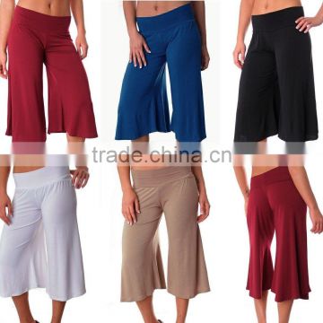 Wide Waist Wide Leg Cropped Gaucho Capri Palazzo Pants/Slacks