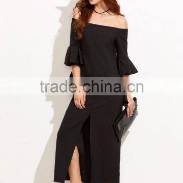Women off Shoulder Ruffle Sleeve Maxi Dress Latest Western Dress Patterns for Girls photo-3