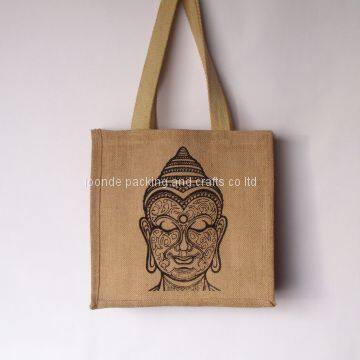 Buddha Jute tote bag, Yoga Jute bag, Buddha bag, Burlap tote, Hand screen printed bag, Shopping tote bag, Spiritual tote