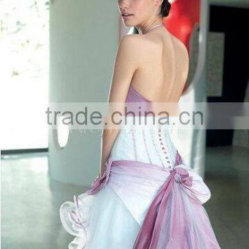 White and Pink Combine Spaghetti Strap Short Front Long Back Wedding Dress photo-2