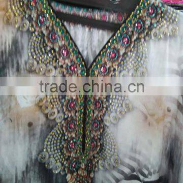 DIGITAL Print Crepe Silk Embellished Kaftan CAFTAN Tunic Poncho Blouse Top photo-3
