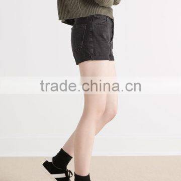 Wholesale Ladies Cheap Plain Washed Rolled Booty Hem Denim Jeans Shorts for Women 2016 photo-4