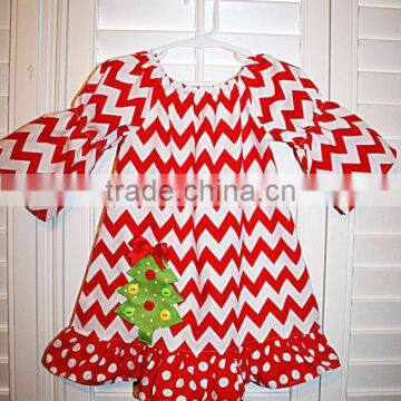 New Arrive! Kids Red Chevron Christmas Baby Girls Frill Dresses Frocks Design