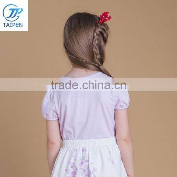 Summer Girls Cotton T Shirt Lavender Color With Embroidery Flowers photo-4