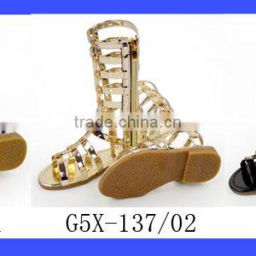 2017 New Models Design Kids Metal Golden Color PU Little Girl Gaiters Boots Shoes With Zipper Snadals photo-6