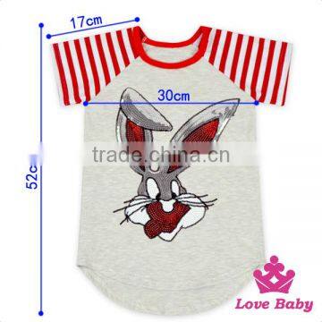 Wholesale 100% Cotton Summer Unisex Easter Cute Bonny Rabbit Children Kid Stripe With Sequins Short Sleeve T-shirt photo-4