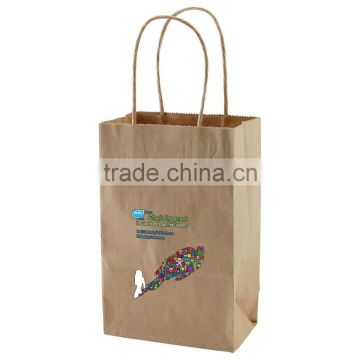 USA Made Natural Kraft Shopping Bag - dimensions are 5.25" x 3.25" x 8.38" and comes with your logo.