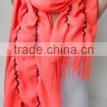 Ruffle Pashmina Scarf.Coral Scarf Ruffled Scarf Frilly Scarf Orangescarf Elegancescarf Pashmina Shawls Fashion Gifts photo-3