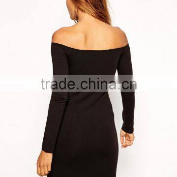 Long Sleeve Mini Bardot Bodycon Dress photo-2