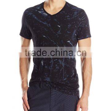 hot sale silkscreen digital full print short sleeve V- neck marble t shirt wholesale