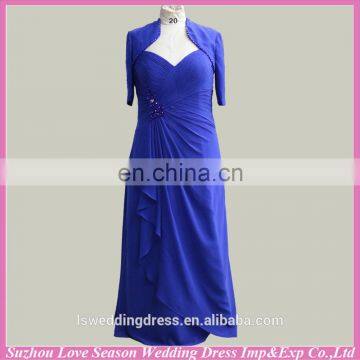 RP0044 Real Sample Dress Half Sleeve Jacket Ruched Top Beaded Floor Length Long Blue Evening Dresses Chiffon Evening Gowns