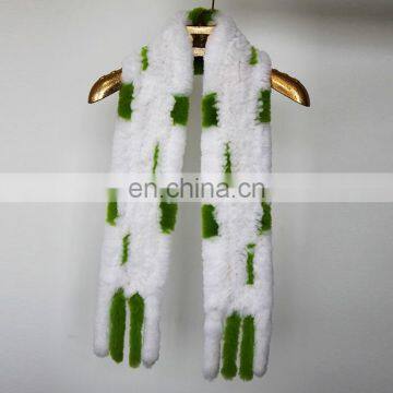 Fashion 2016 Genuine Rabbit Fur Knitted Women Scarf With Fur Trim Tassel photo-4