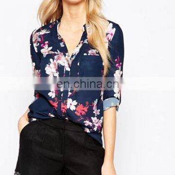 Women Long sleevese floral printed chiffon shirt