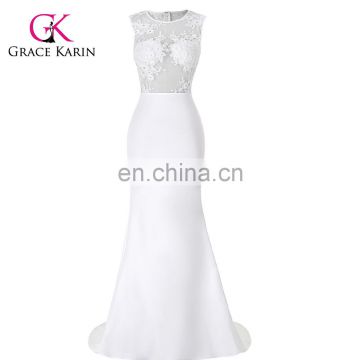 GK Occident Women's White Floor-Length Sleeveless See-Through Splicing Evening Dress CL008956-1