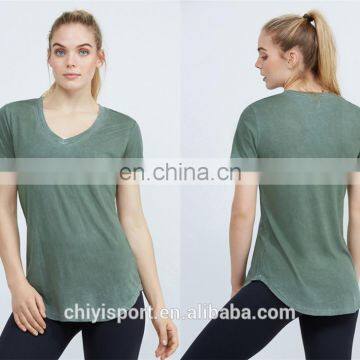 Wholesale Custom Blank Breathable 100% Organic Cotton V-neck Women T shirts