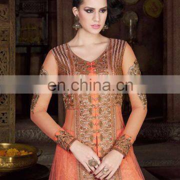 Party wear peach elegant suit with embroidery for women