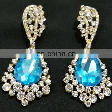 Best Turquoise Color Droplet Stone Collection Cubic Zerconia Gold Plated Party Wear Earrings Set