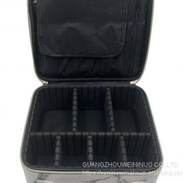 Makeup Travel Case With Adjustable Dividers Marble Makeup Organizer Train Case for Women Portable Cosmetic Bags Green Geometric photo-4