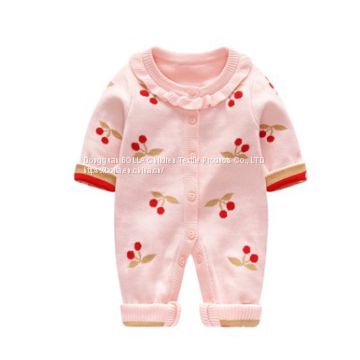 Factory direct sales hot newborn 100% cotton cute printed cherry jumpsuit boy jumpsuit newborn