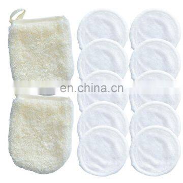 Reusable Makeup Remover Pads and Microfiber Face Cleansing Gloves 12 Pack with Laundry Bag 100% Organic Bamboo Cotton Waste Free