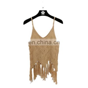 TWOTWINSTYLE Spring Summer Knitted Women Tank Top Sexy Spaghetti Strap Tassel Hollow Short Tops Clothes