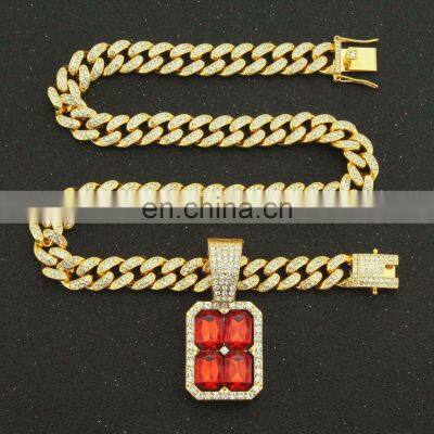 Ruanbo 2021 Bling Rhinestone Golden Finish Miami Cuban Link Chain Necklace With Zircon Pendant Men's Hip Hop Necklace Jewelry photo-5