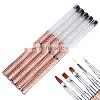 Wholesale Professional Kolinsky Acrylic Nail Art Brush Set With Rhinestones Metal Handle