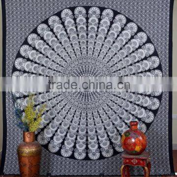 Indian Tapestry Cotton Black Mandala Print Vintage Wall Hanging Tapestries Throw Bedsheet