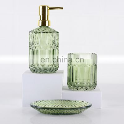 Glass Bathroom Accessories Set of 3 Piece for Home with Lotion Dispenser