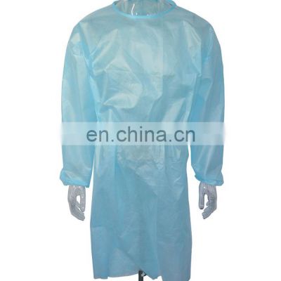 Factory supply disposable plastic isolation gown blue 30gsm cuffed PPE EN13795 test report available