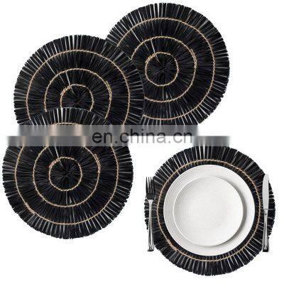 Natural Seagrass Placemat, Black Round Woven Placemats for Dining Table Round Braided Placemat Set 4 Manufacturer