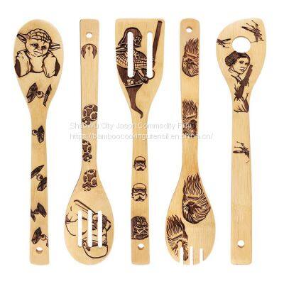 Christmas Gift Kitchen Cooking Bamboo Utensil Set Engraved/bambu Spatula Set Burn