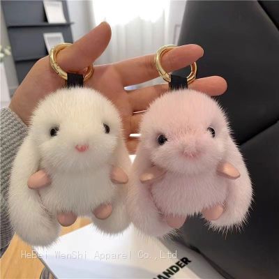 63Cute bunny pendant Car keychain Plush cartoon school bag pendant keychain