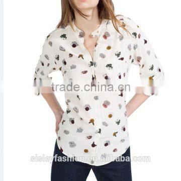 women vintage floral pattern long office blouse long sleeve retro fashion loose shirts ladies casual top B037