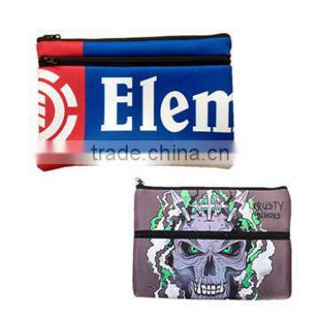 2014 custom pencil case with two zippers, neoprene fabric material, large capacity