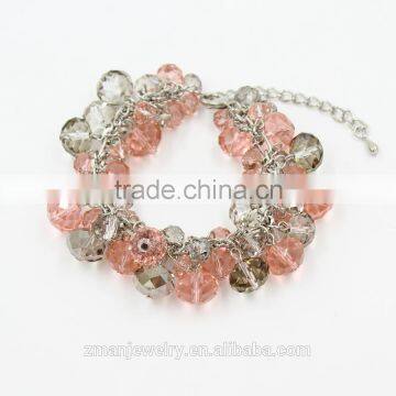 2015 New Arrival Bracelet,Cluster Transparent And Pink Glass Beads Charm Bracelet