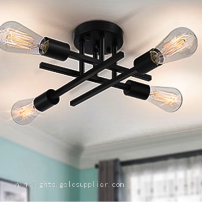 Industrial 4 Light Ceiling Fixture Farmhouse Lighting Matte Black Sputnik Pendant for Kitchen Bedroom Living Room Entrance photo-2