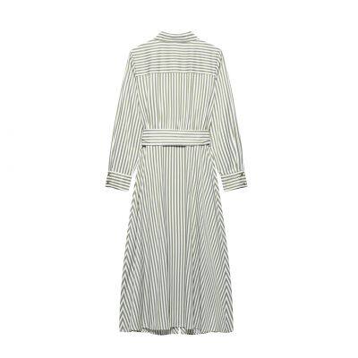 New Women's European and American Style French Fashion Dress With Waist Belt, Striped MIDI Dress photo-2