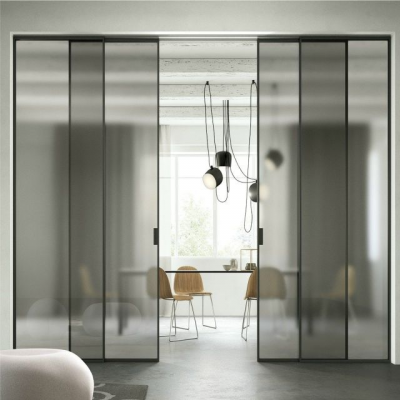 With OPK Sliding System Glass Partition Door for Bedroom Living Room and Bathroom Room Divider Star Hotel Villa Apartment Use