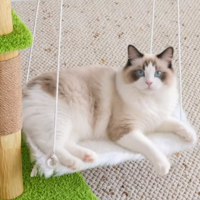 Green Grass Cat Tree with Suspended Hammock and Durable Scratching Posts