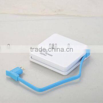 Promotion gift 5v li-polymer power bank with CE&ROHS, with build in cable OEM is available