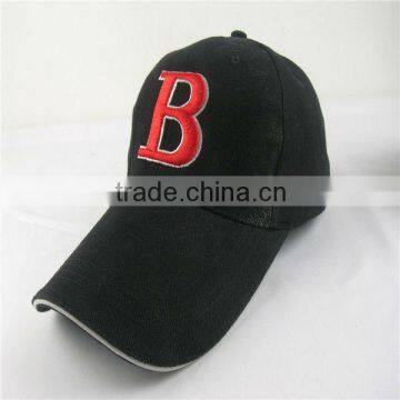 100%polyester black dome baseball cap with applique for kid