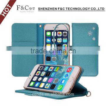 Durable pu leather wallet embroidery phone case for iphone 6s with card slots and pocket holders