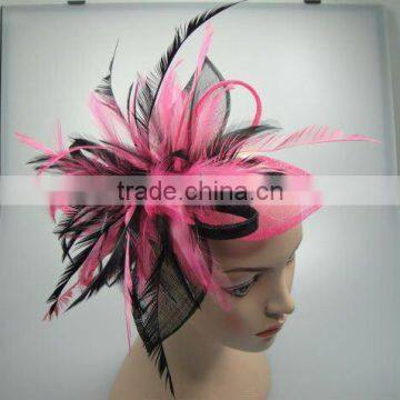 feather party sinamay fascinators hair band in fuschia and black elegant accessories                        
                                                Quality Choice