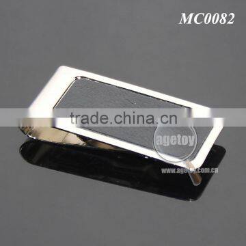 Men Style Fashion Stainless Steel Metal Black Genuine Leather Money Clip photo-4
