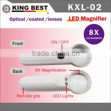 KING BEST 8X led light gifts magnifier light bright LED cheap Non-slip grip magnifying glass